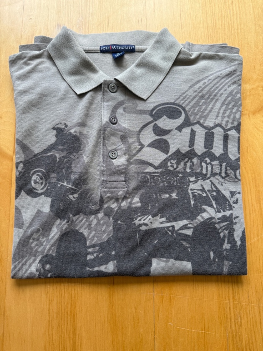 Port Authority Polo Shirt XL Gray Graphic Racing ATV Biker Y2K Style